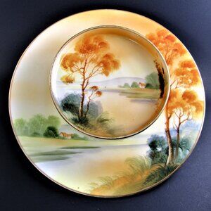 VINTAGE NIPPON HAND PAINTED SERVING& DIPPING DISH JAPAN
